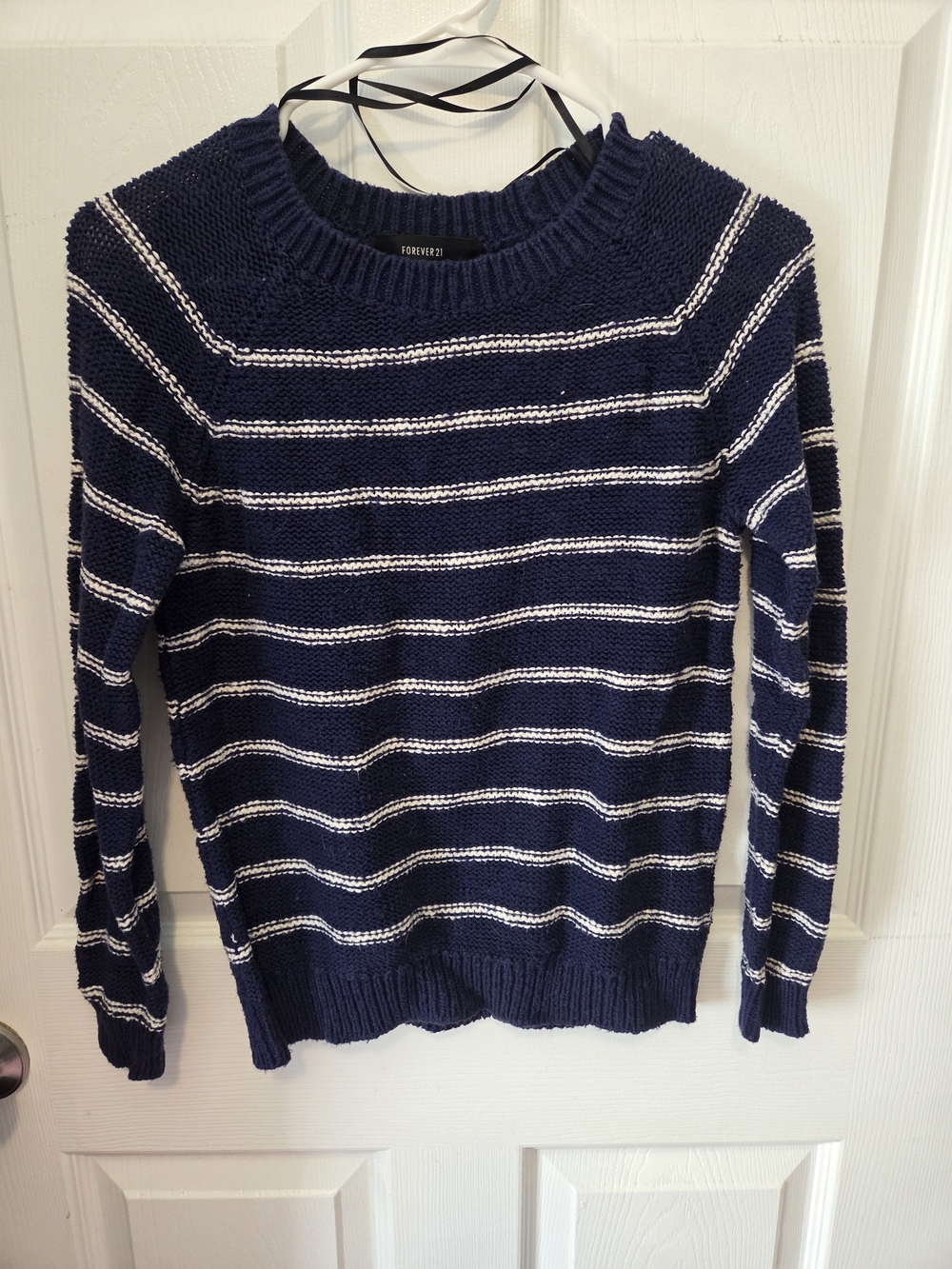 Forever 21 Navy & White Striped Crewneck Sweater